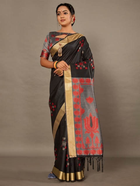 

KALINI Black & Grey Zari Silk Blend Saree
