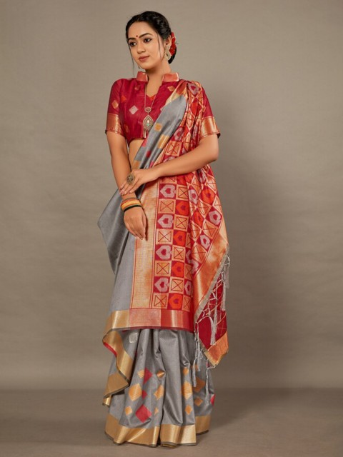 

KALINI Grey & Burgundy Silk Blend Saree