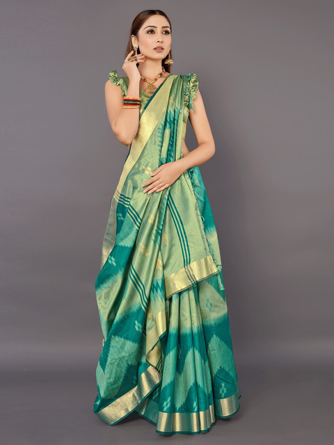 

KALINI Sea Green & Gold Toned Woven Design Silk Blend Saree