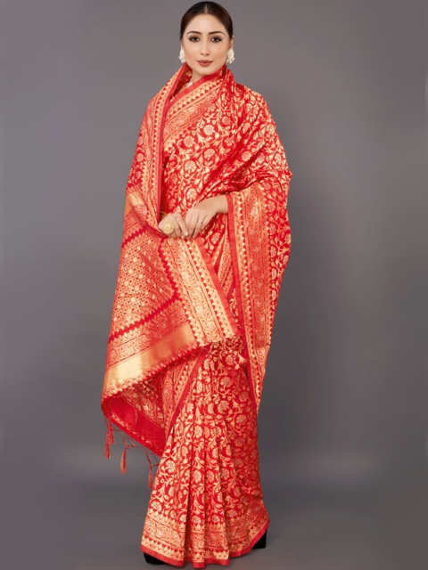 

KALINI Red & Gold-Toned Woven Design Zari Silk Blend Saree