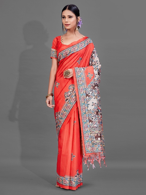 

KALINI Red & Blue Ethnic Motifs Saree