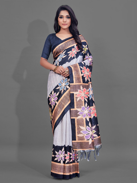 

KALINI Purple Floral Cotton Blend Saree