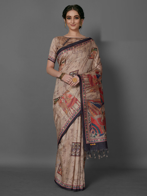 

KALINI Brown & Red Kalamkari Saree