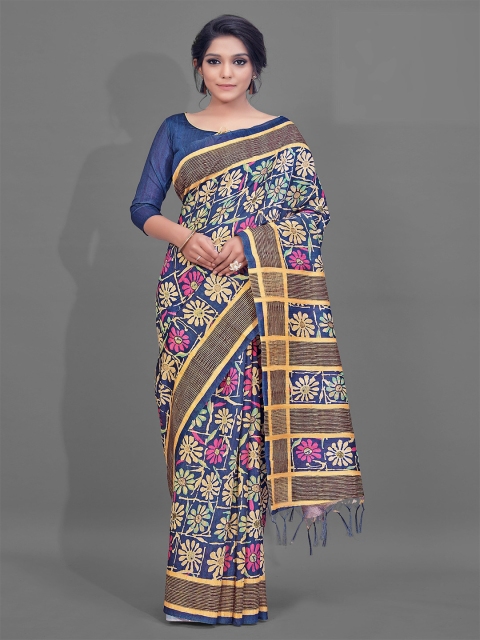 

KALINI Blue & Beige Floral Saree