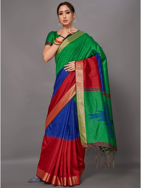 

KALINI Green & Blue Colourblocked Zari Silk Blend Saree