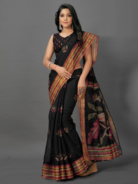 

KALINI Black & Green Floral Silk Cotton Saree