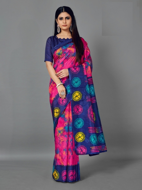 

KALINI Pink & Blue Tie and Dye Silk Blend Saree