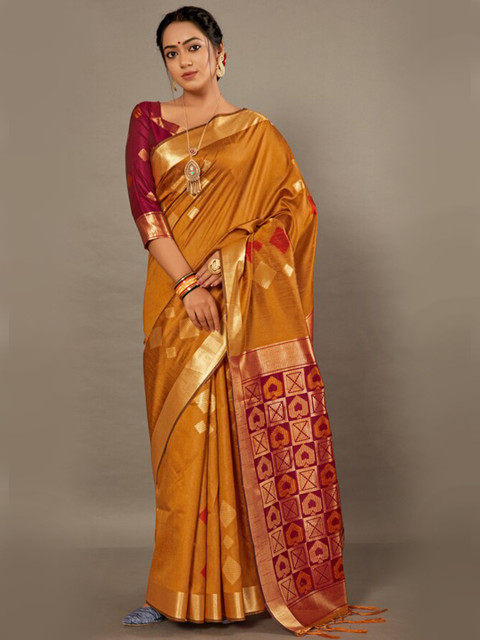 

KALINI Mustard & Red Zari Silk Blend Saree