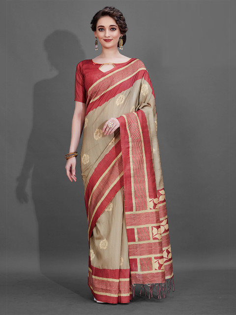 

KALINI Brown & Red Floral Saree