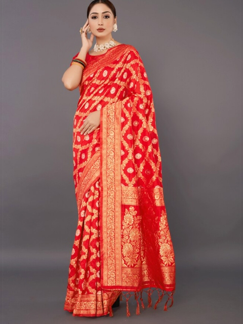 

KALINI Red & Gold-Toned Woven Design Silk Blend Saree