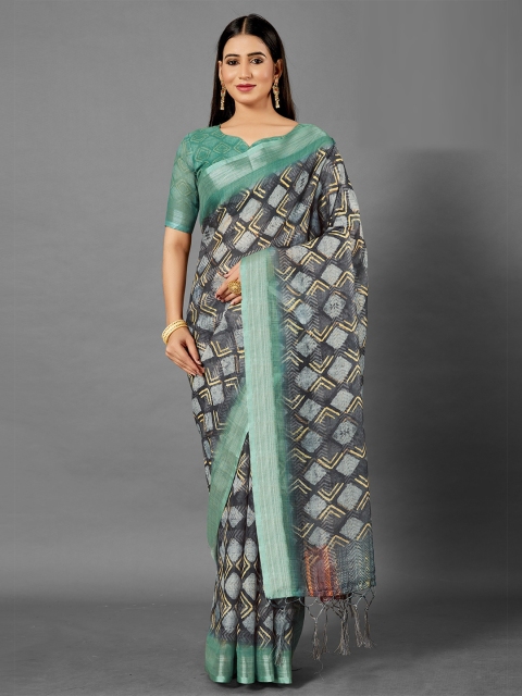 

KALINI Green & Grey Linen Blend Saree