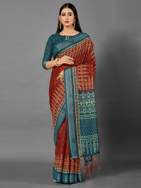 

KALINI Maroon & Blue Linen Blend Saree