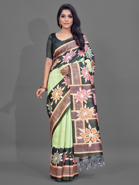 

KALINI Green & Olive Green Floral Zari Saree