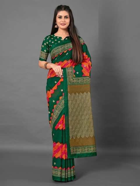 

KALINI Green & Coral Ethnic Motifs Art Silk Saree