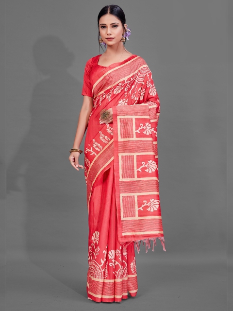 

KALINI Peach-Coloured & Cream-Coloured Ethnic Motifs Saree