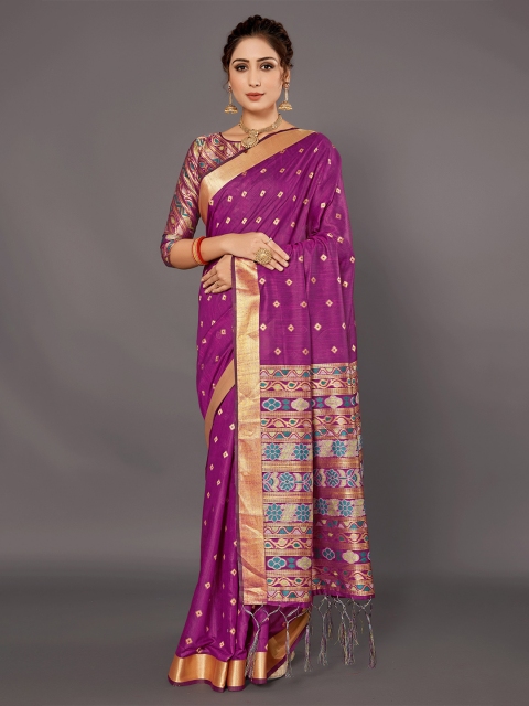 

KALINI Magenta & Gold-Toned Woven Design Zari Silk Blend Saree