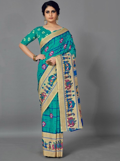 

KALINI Sea Green & Beige Art Silk Saree