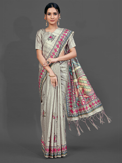

KALINI Grey & Pink Ethnic Motifs Art Silk Saree