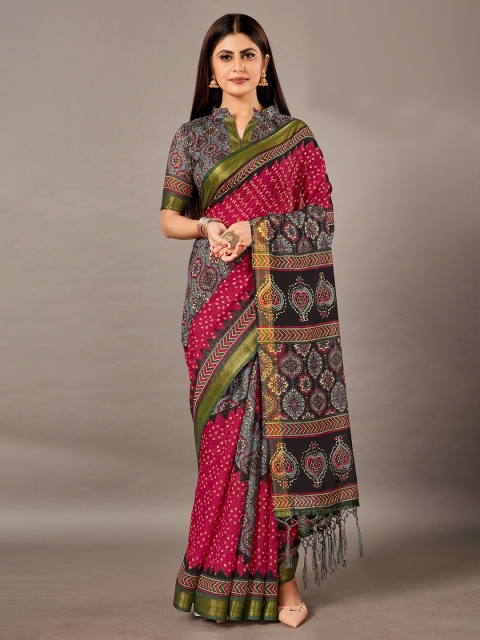

KALINI Red & Black Ethnic Motifs Zari Linen Blend Saree