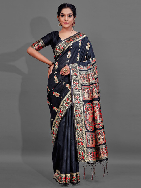 

KALINI Black & Red Ethnic Motifs Silk Blend Saree