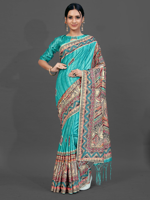 

KALINI Sea Green & Off White Ethnic Motifs Art Silk Saree