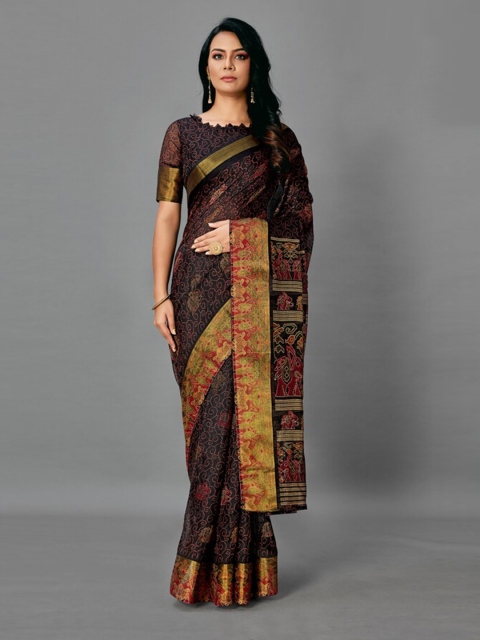 

KALINI Black & Red Floral Zari Silk Cotton Saree