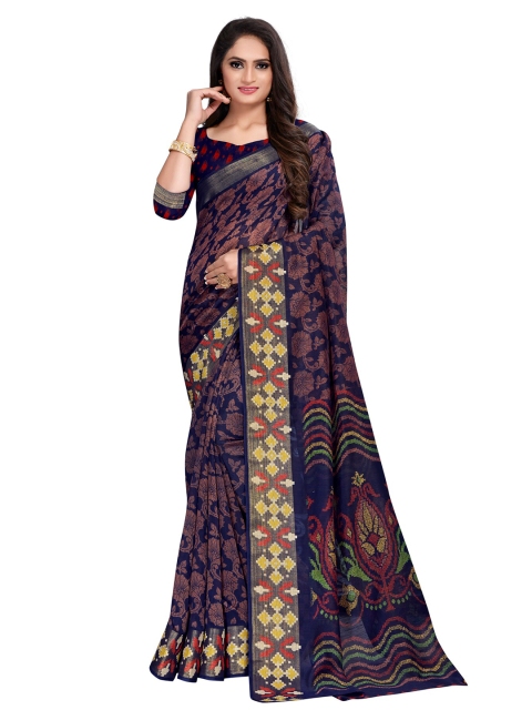 

KALINI Navy Blue & Red Ethnic Motifs Silk Cotton Saree