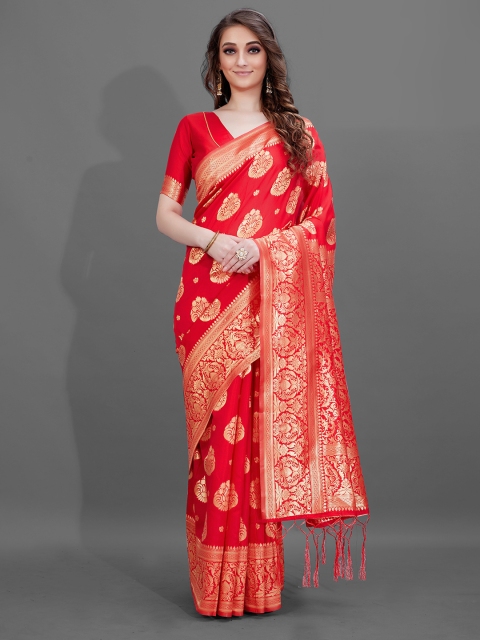 

KALINI Red & Gold-Toned Ethnic Motifs Zari Silk Blend Saree
