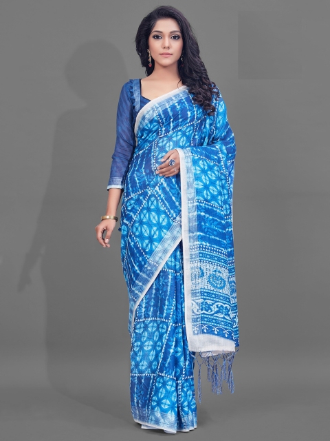 

KALINI Blue & White Linen Blend Saree