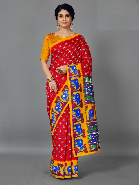 

KALINI Red & Mustard Silk Blend Saree