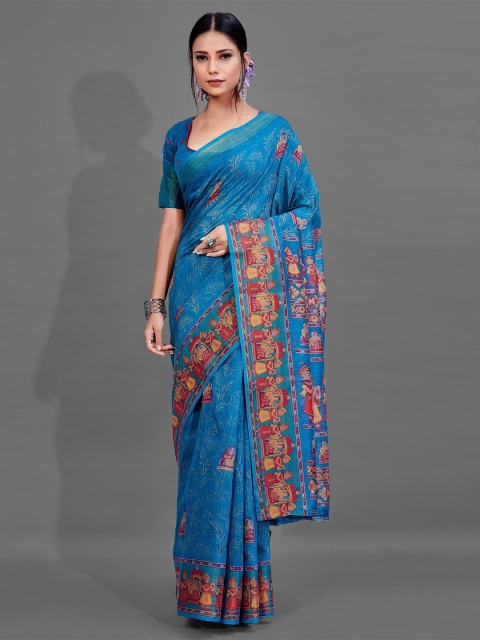 

KALINI Blue & Red Ethnic Motifs Silk Cotton Saree