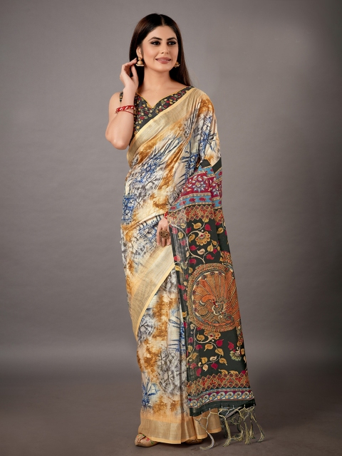 

KALINI Blue & Beige Linen Blend Saree