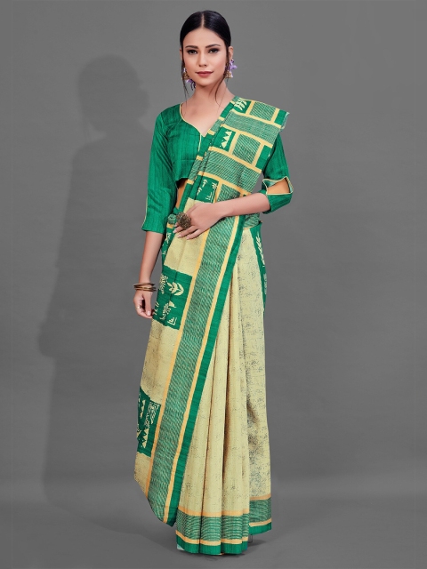 

KALINI Beige & Green Ethnic Motifs Saree