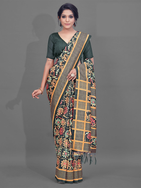 

KALINI Black & Orange Floral Saree