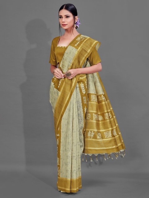 

KALINI Green & Cream-Coloured Printed Saree