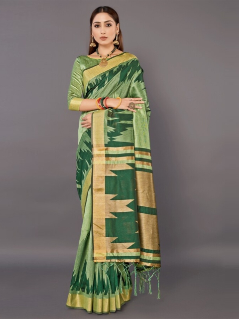 

KALINI Green & Gold-Toned Woven Design Zari Silk Blend Saree