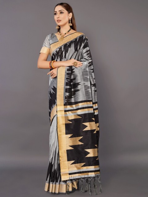 

KALINI Black & Silver-Toned Silk Blend Saree
