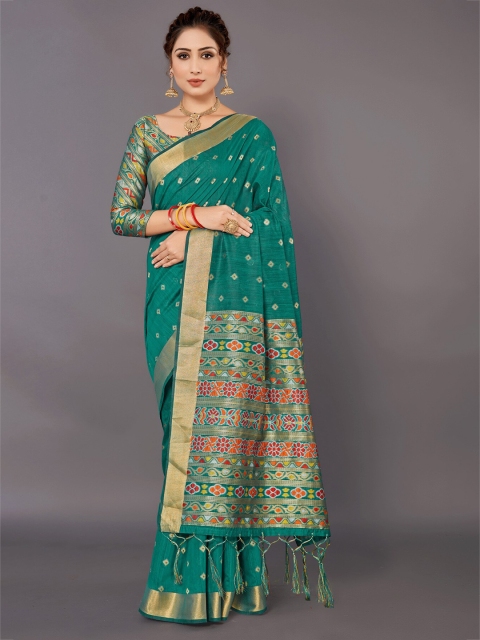 

KALINI Green Ethnic Motifs Zari Silk Blend Saree
