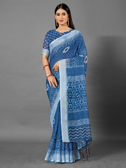 

KALINI Blue Bandhani Linen Blend Saree