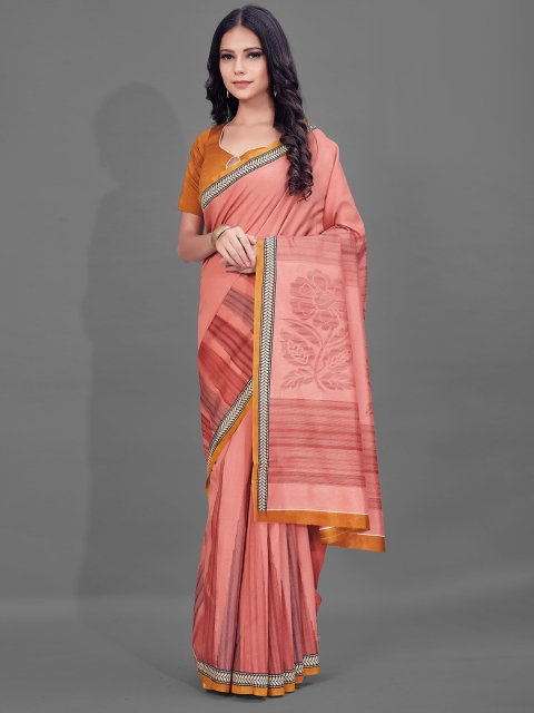 

KALINI Peach-Coloured & Black Floral Art Silk Saree