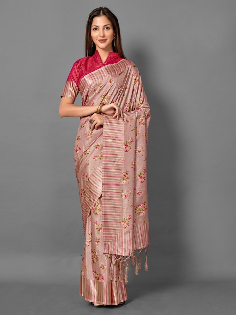 

KALINI Pink & Green Floral Art Silk Saree