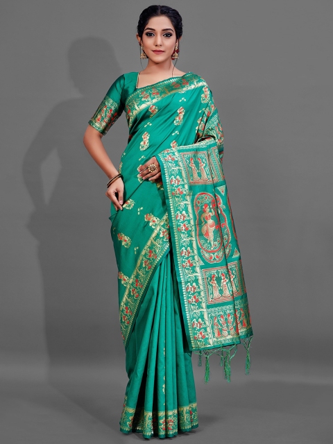 

KALINI Green & Red Woven Design Zari Silk Blend Saree