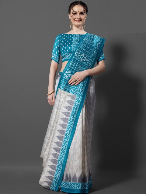 

KALINI Beige & Blue Silk Blend Saree