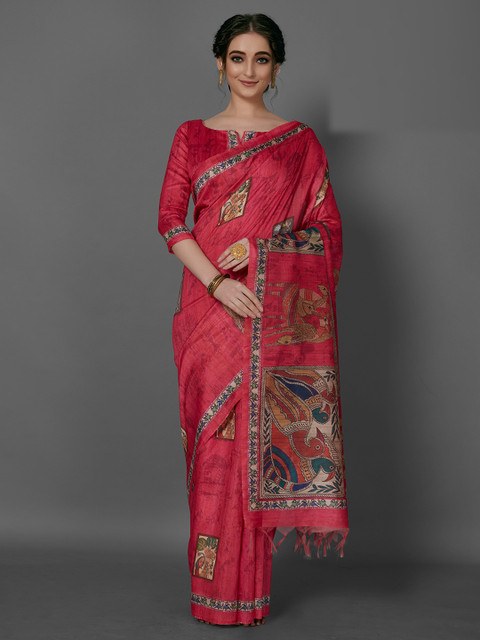 

KALINI Magenta & Blue Ethnic Motifs Cotton Blend Saree