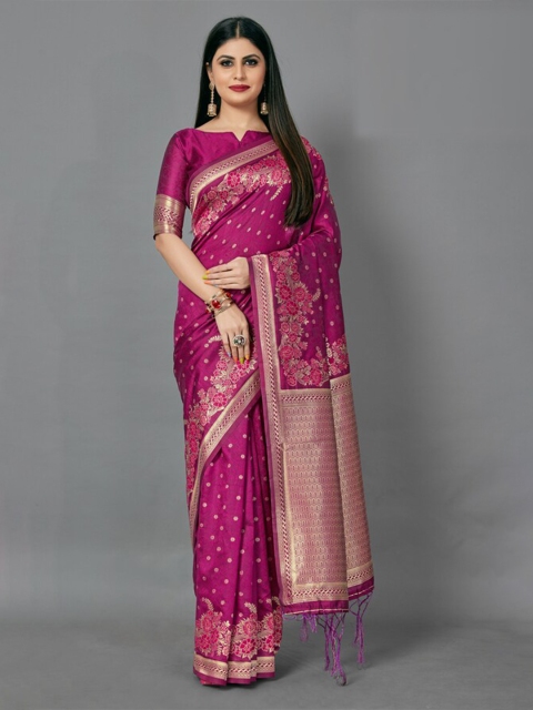 

KALINI Magenta & Gold-Toned Woven Design Zari Silk Blend Saree