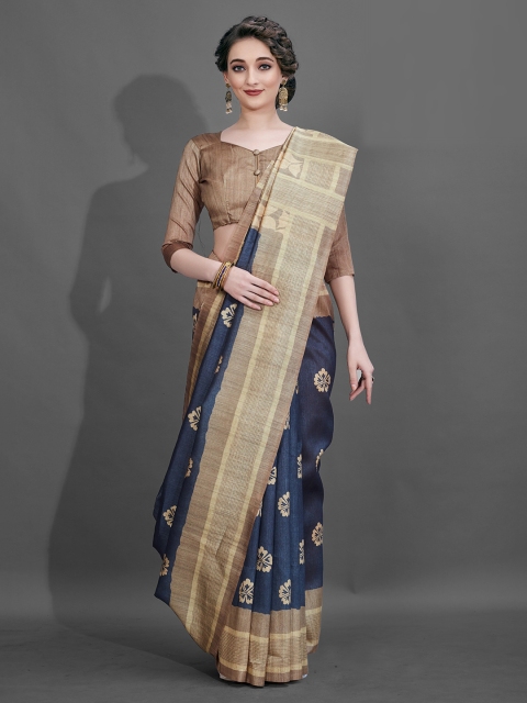 

KALINI Navy Blue & Beige Ethnic Motifs Saree