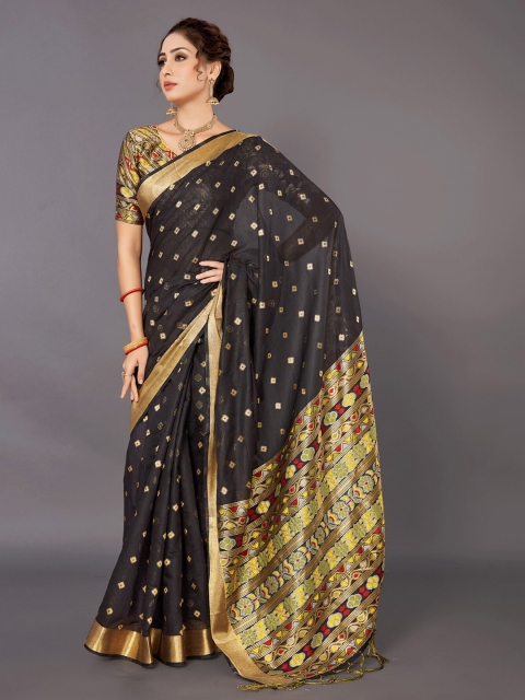 

KALINI Black & Gold-Toned Woven Design Zari Silk Blend Saree