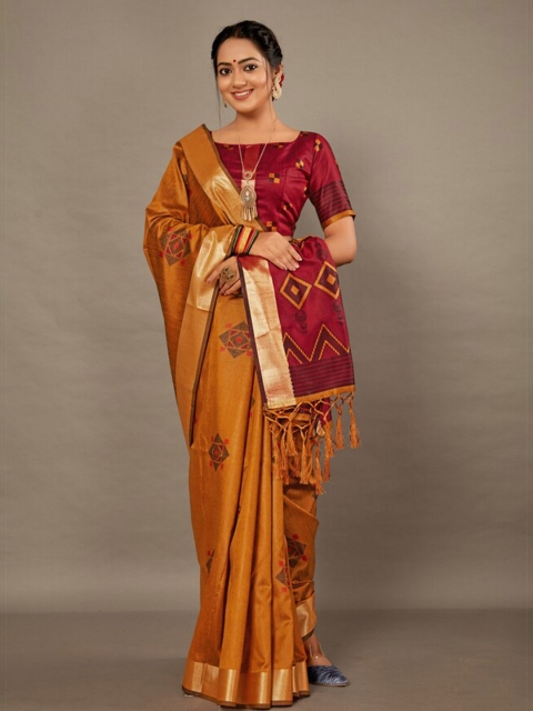 

KALINI Mustard & Maroon Silk Blend Saree