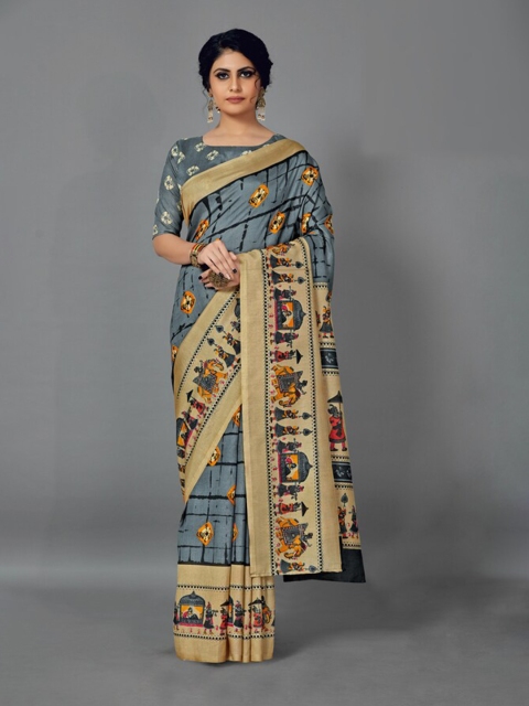 

KALINI Grey & Beige Ethnic Motifs Art Silk Saree