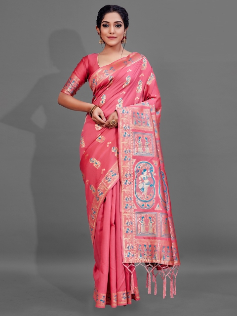 

KALINI Pink & Blue Zari Silk Blend Saree